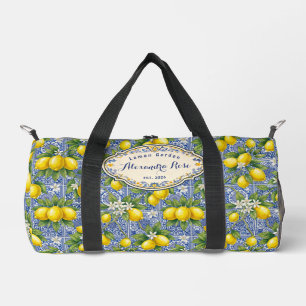 Monogram Name Lemon Blue French Country Tile  Duffle Bag