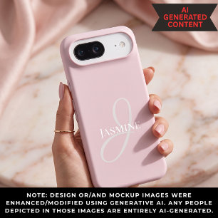 Monogram Name Light Pink White Elegant Girly