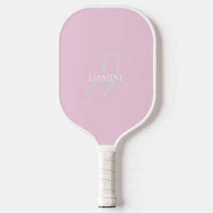 Monogram Name Light Pink White Elegant Girly  Pickleball Paddle