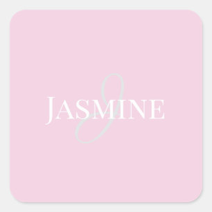 Monogram Name Light Pink White Elegant Girly  Square Sticker