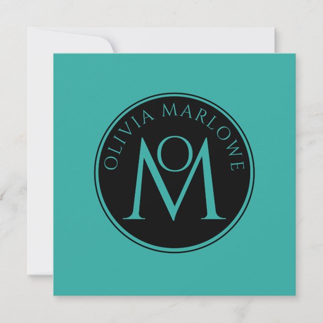 Monogram Name Logo Teal Flat Note Card (Front)