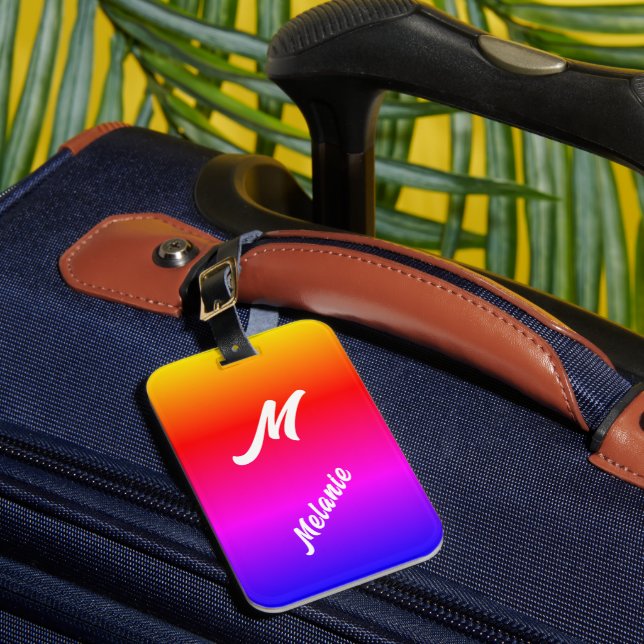 Monogram Name Luggage Tag Rainbow Colours (Front Insitu 1)