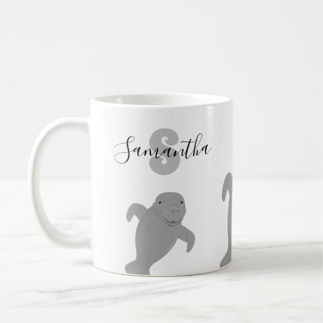 Monogram Name Manatee Animal Coffee Mug (Left)