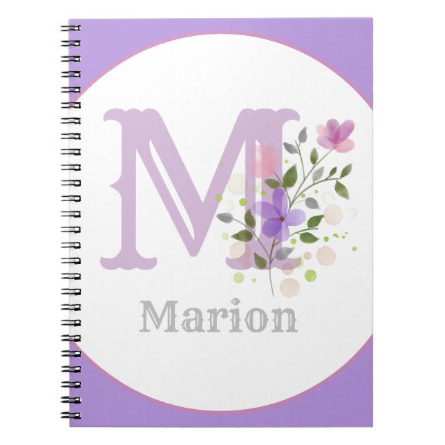 Monogram & Name Marion with Flowers Notebook (Front)