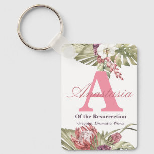 Monogram & Name Meaning Tropical Floral Key Ring