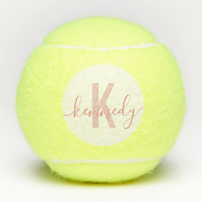 Monogram Name Millennial Pink Script Custom Tennis Balls (Front)