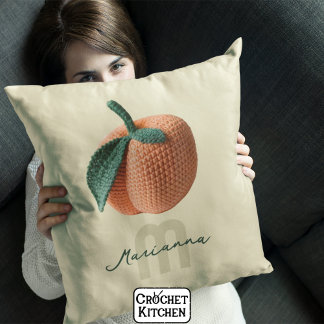 Monogram Name Minimal Modern Crochet Peach Cushion