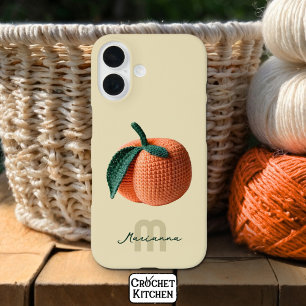 Monogram Name Minimal Modern Crochet Peach iPhone 16 Case