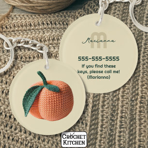 Monogram Name Minimal Modern Crochet Peach Key Ring