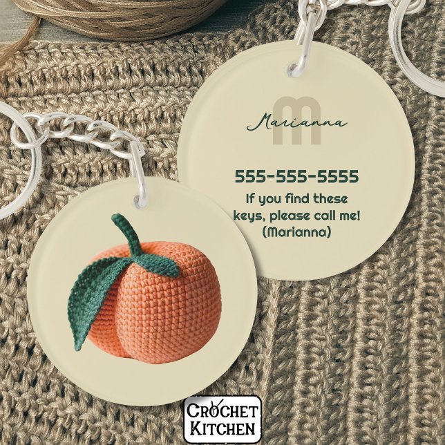 Monogram Name Minimal Modern Crochet Peach   Key Ring (Creator Uploaded)
