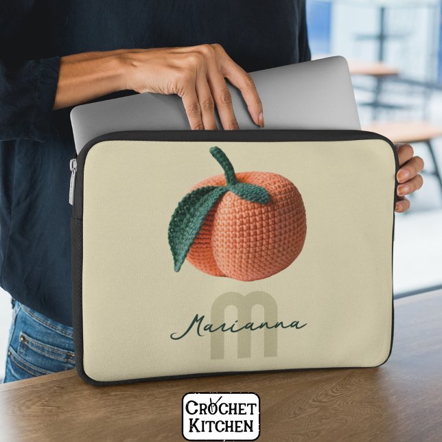 Monogram Name Minimal Modern Crochet Peach   Laptop Sleeve (Creator Uploaded)