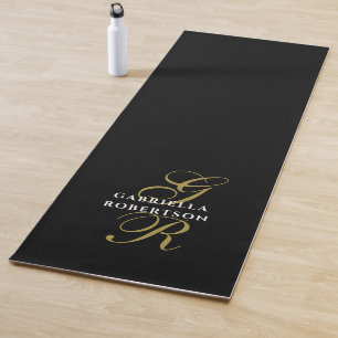 Monogram Name Minimalist Black Gold White Elegant Yoga Mat