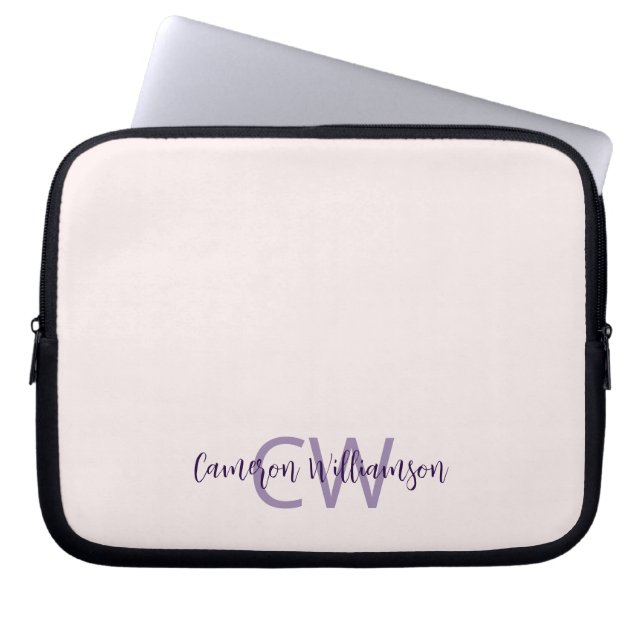 Monogram Name Minimalist Solid Blush  Laptop Sleeve (Front)