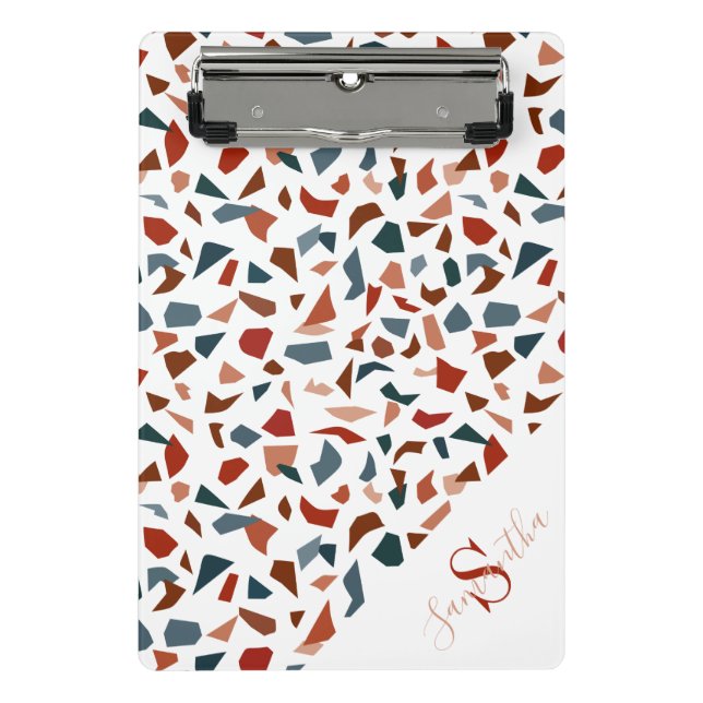 Monogram & Name Modern Abstract Terrazzo Pattern M Mini Clipboard (Front)