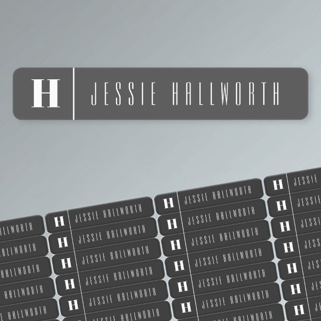 Monogram & Name Modern | Dark Grey & White Iron-on (Creator Uploaded)