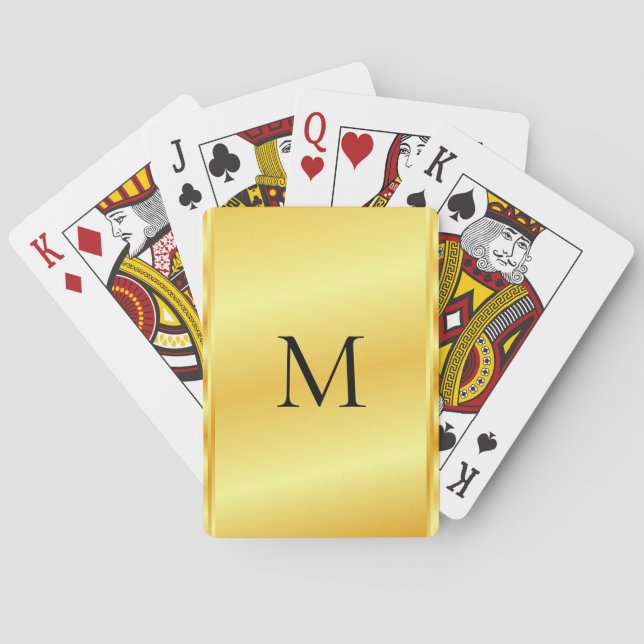 Monogram Name Modern Elegant Gold Metallic Look Playing Cards (Back)