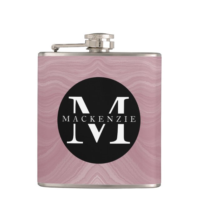 Monogram Name Modern Elegant Marble Cute Chic Hip Flask (Front)