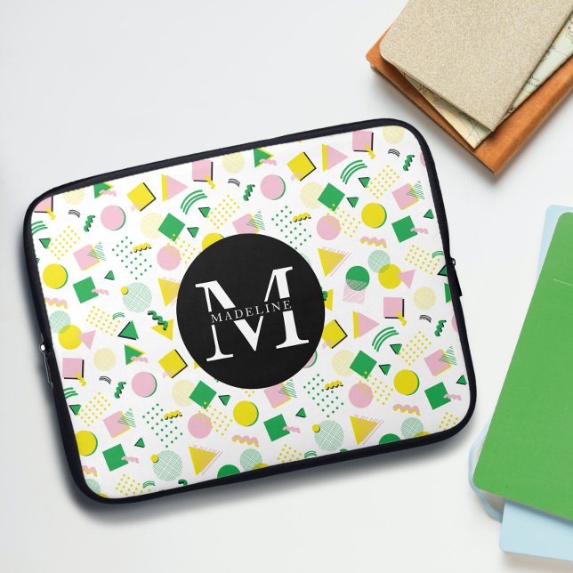 Monogram Name Modern Geometric Shapes Pattern Laptop Sleeve (Creator Uploaded)