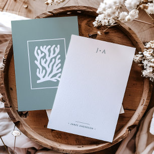 Monogram & Name Modern Minimal Nautical Coral Card