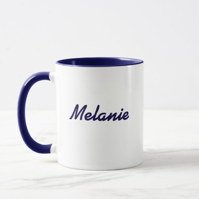 Monogram Name Modern Minimalist Navy White Mug (Left)