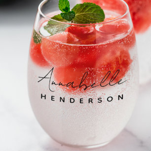 Monogram Name   Modern Minimalist Stylish Stemless Wine Glass