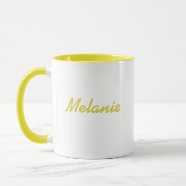 Monogram Name Modern Minimalist Yellow White Mug (Left)