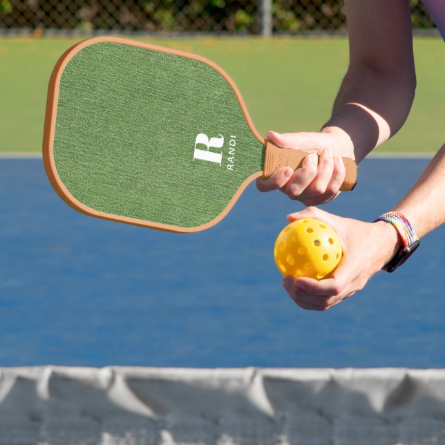 Monogram Name Modern Olive Green Denim Print  Pickleball Paddle (Insitu)