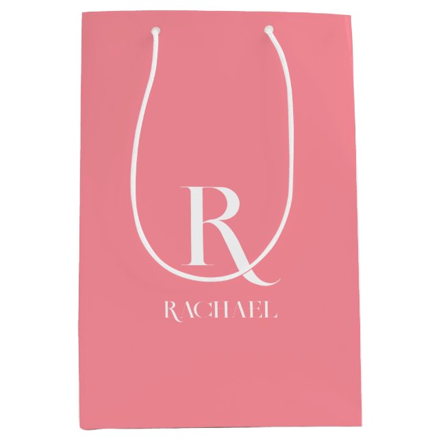 Monogram Name Modern Stylish Pink Medium Gift Bag (Front)