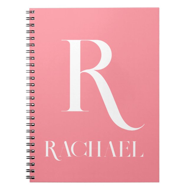 Monogram Name Modern Stylish Pink Notebook (Front)