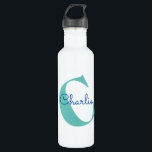 Monogram Name Modern Typography 710 Ml Water Bottle<br><div class="desc">A fun modern tilted monogram and name typography design.  Change the initial and name to personalise.</div>