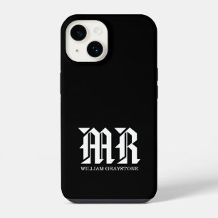 Monogram Name MR Black and White iPhone 14 Case