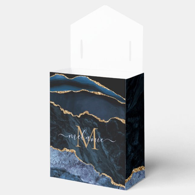 Monogram Name Navy Blue Gold Gift or Favour Boxes (Opened)