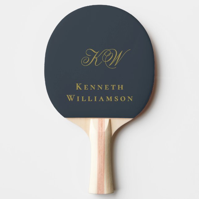 Monogram Name Navy Blue Gold Minimalist Men  Ping Pong Paddle (Front)