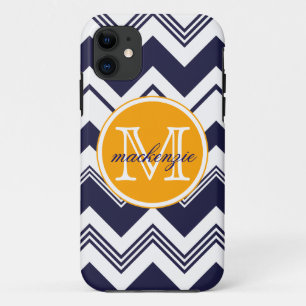 Monogram Name Navy Blue White Chevron Pattern Case-Mate iPhone Case