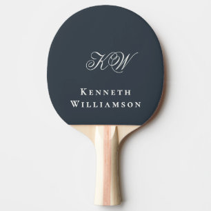 Monogram Name Navy Blue White Minimalist Men Ping Pong Paddle