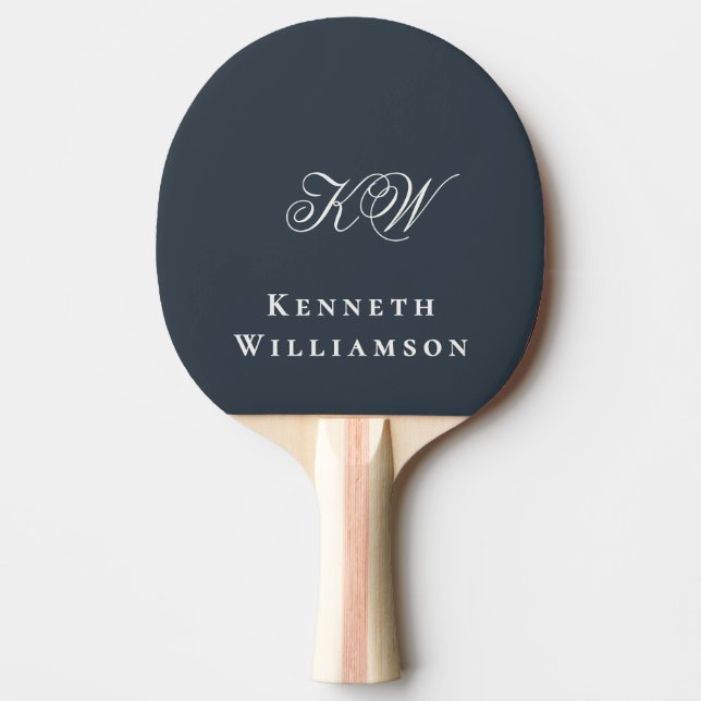 Monogram Name Navy Blue White Minimalist Men  Ping Pong Paddle (Front)