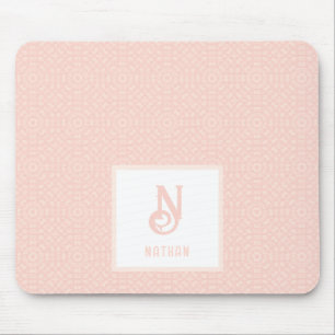 Monogram Name Neon Pink Peach Hearts Pattern Mouse Pad