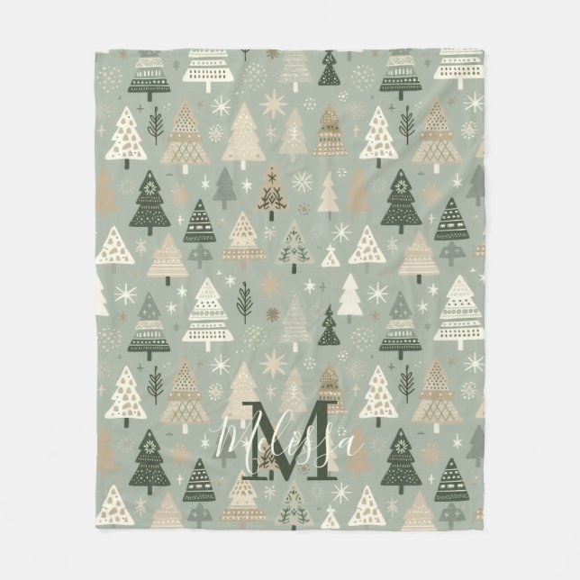 Monogram Name Nordic Trees Fleece Blanket (Front)
