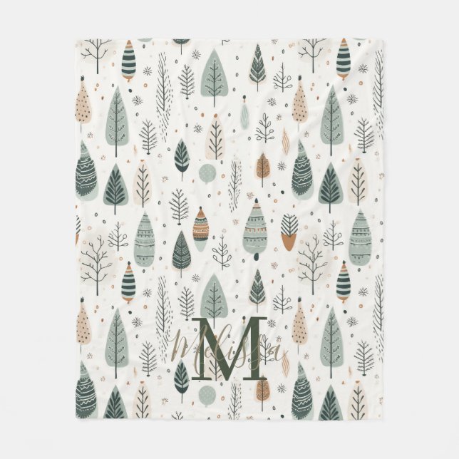 Monogram Name Nordic Trees Fleece Blanket (Front)