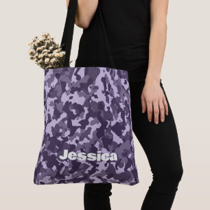 Monogram Name on Purple Camo   Tote Bag