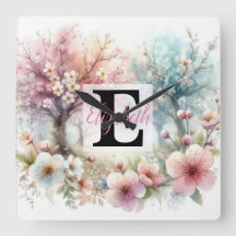 Monogram name on watercolor Flowers in pastels Th