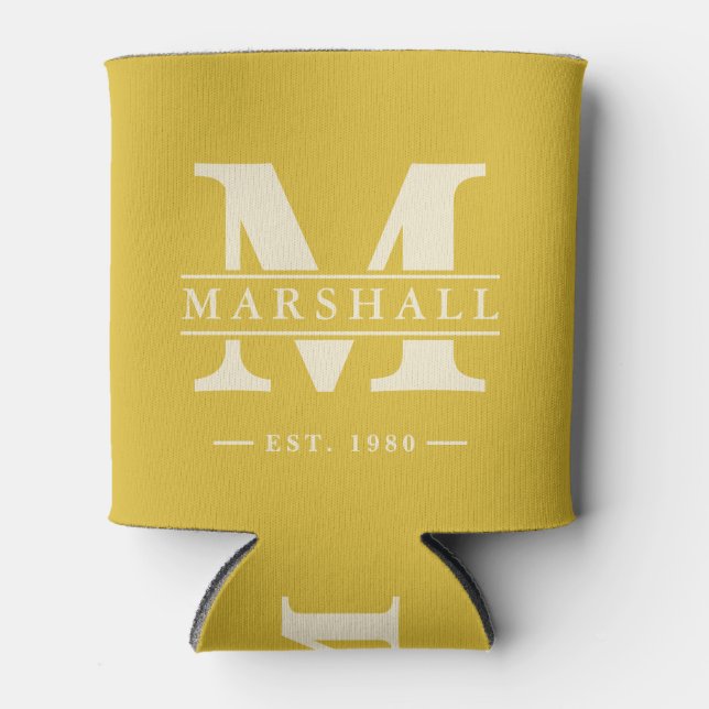 Monogram & Name Overlay Burnt Lemon Can Cooler (Front)