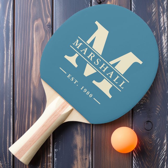 Monogram & Name Overlay Deep Aqua Ping Pong Paddle (Creator Uploaded)