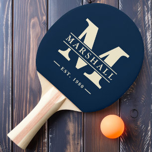 Monogram & Name Overlay Deep Sea Blue Ping Pong Paddle