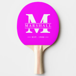 Monogram & Name Overlay Electric Retro Pink Ping Pong Paddle
