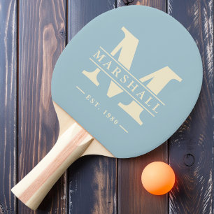 Monogram & Name Overlay Light Sky Ping Pong Paddle
