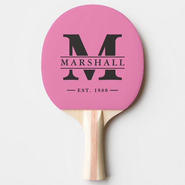 Monogram & Name Overlay Pink and Black  Ping Pong Paddle (Front)
