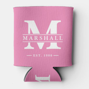 Monogram & Name Overlay Pink Can Cooler