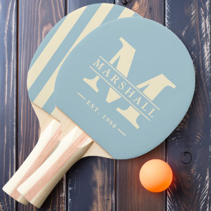 Monogram & Name Overlay Polo Striping Light Sky Ping Pong Paddle