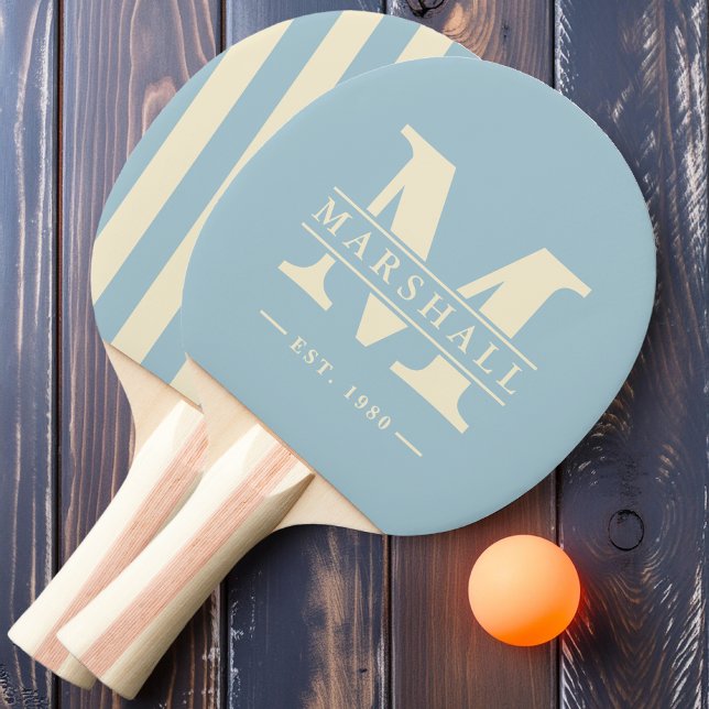 Monogram & Name Overlay Polo Striping Light Sky Ping Pong Paddle (Creator Uploaded)